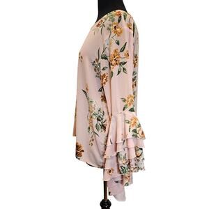 Truth nyc Layered Ruffle Sleeve Floral Shirt Top Whimsy Boho Sz XL Flowy Blouse